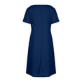 thumbnail image 4 of Vestido Corto de Verano de Moda de Color Sólido Vestido Casual de Cuello en V de Manga Corta, Desgaste Ligero de Poliéster para las Mujeres, Lavado de Manos, 4 of 7