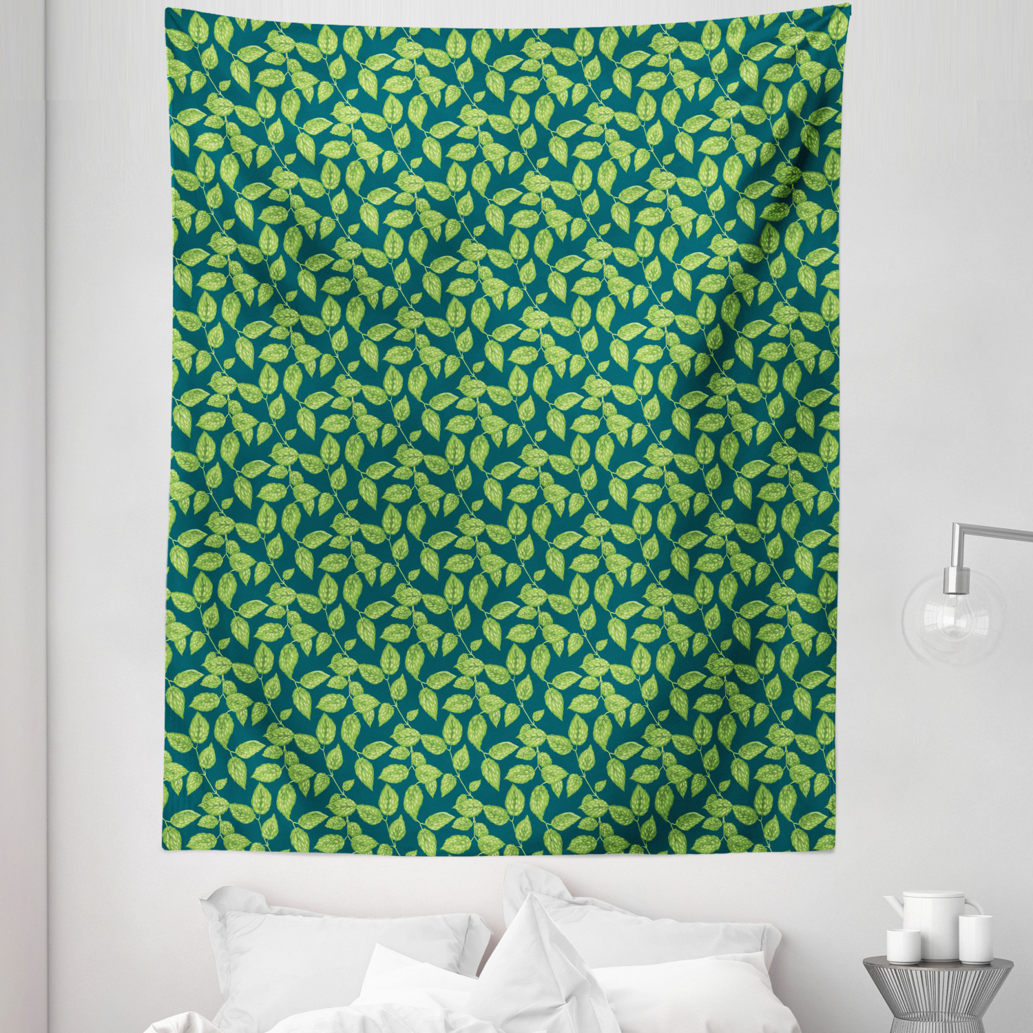 Photo inspiration: Natural Fiber Wall Tapestry With Botanical Pattern Reference: Botanical Tapestry Bicolour Nature Pattern With Repeating Jasmine Bush