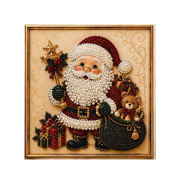Santa Claus Pearl Art DIY Kit for Adults,Christmas 3D Diamond Painting Craft with Pearl Beads,Beginner Friendly Holiday Wall Art,A