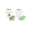 thumbnail image 3 of Musos Baby Girl Summer Outfits Letter Fruits Print Rompers Watermelon/Avocado Print Shorts Headband 3Pcs Clothes Set, 3 of 10