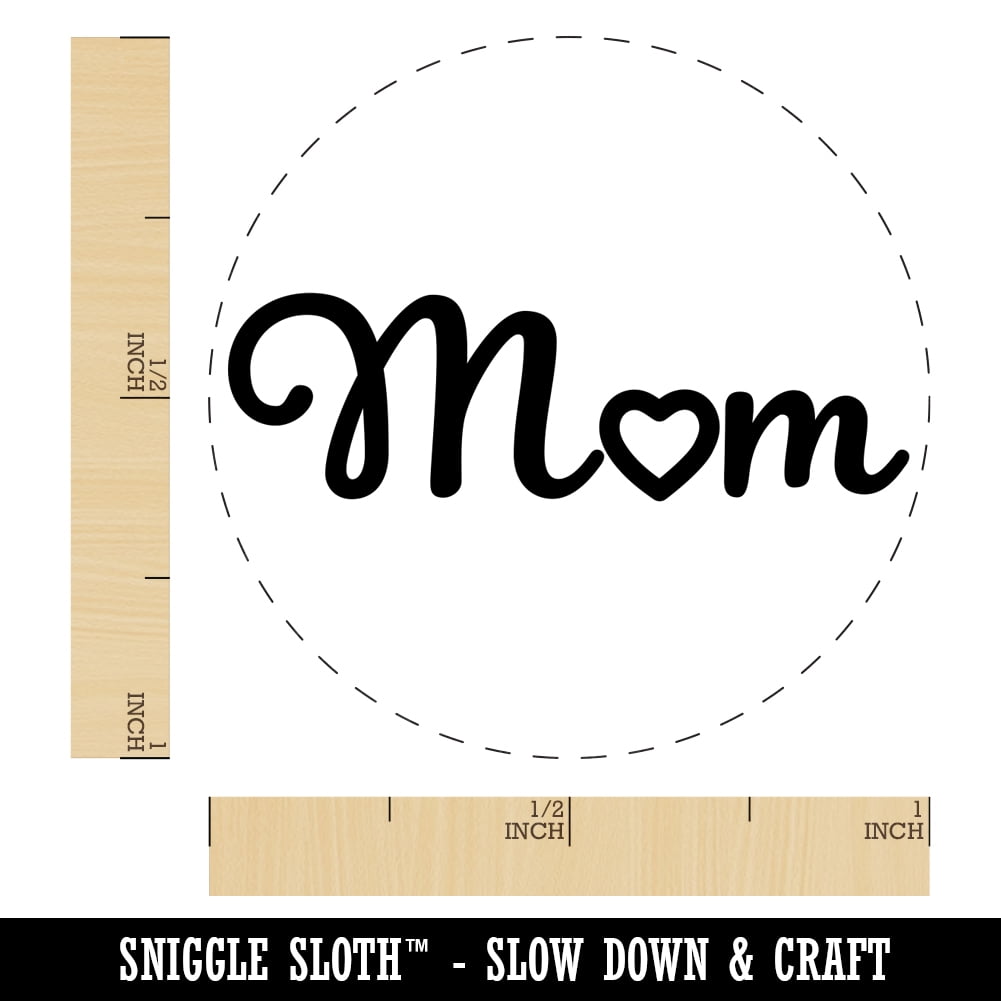 Mom with Heart Self-Inking Rubber Stamp Ink Stamper - Brown Ink - Medium 1 Inch