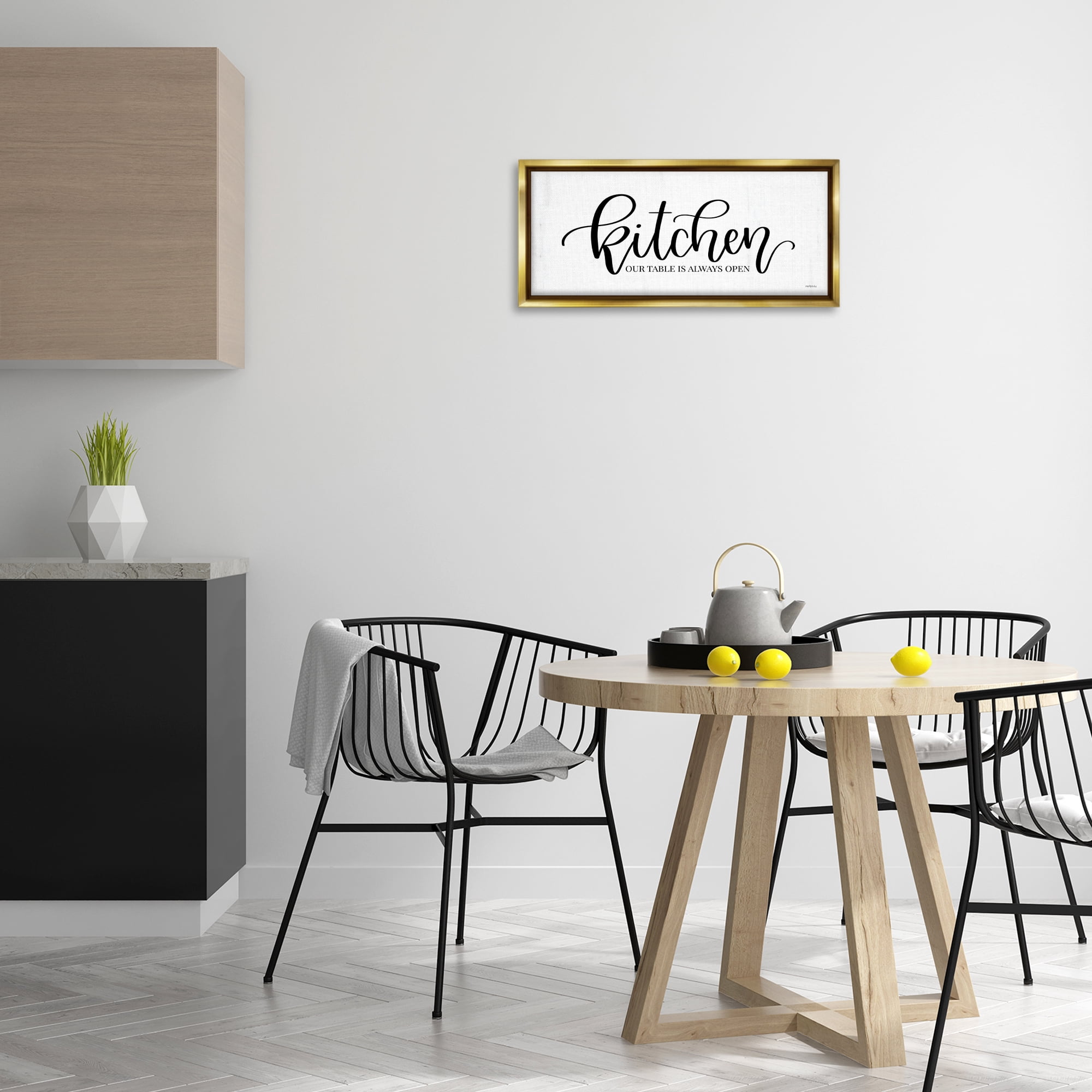 Stupell Industries Kitchen Always Open Typography Painting Gold Floater Framed Art Print Wall Art, 25 x 11