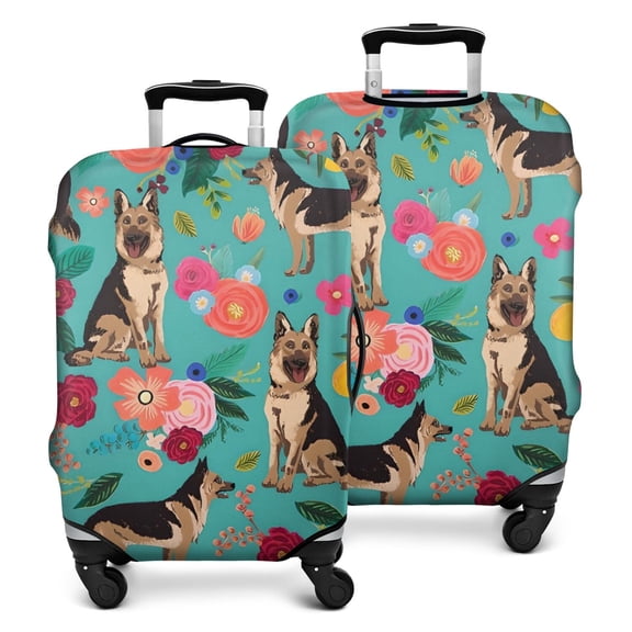 German Shepherd with Pioneer Flower Luggage Cover Fashion Suitcase Cover Baggage Covers Fit 25-28 Inch Luggage (Go Travel)