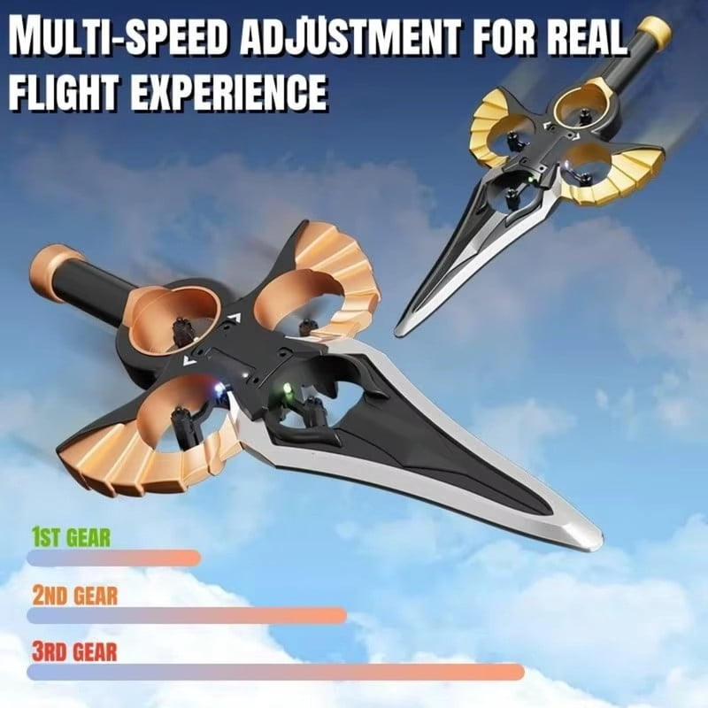 Funtogether Toys Flying Sword RC Drone, 2.4GHz 4-Motor Quadcopter, EPP Foam Material, One-Key Takeoff/Landing with 360° Flips & LED Lights, Easy to Fly Toy for Kids & Beginners