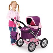 Bayer Design Doll Purple & Pink Trendy Pram W/ Shoulder Bag, Adjustable Handle, Shopping Basket, Children Ages 3+