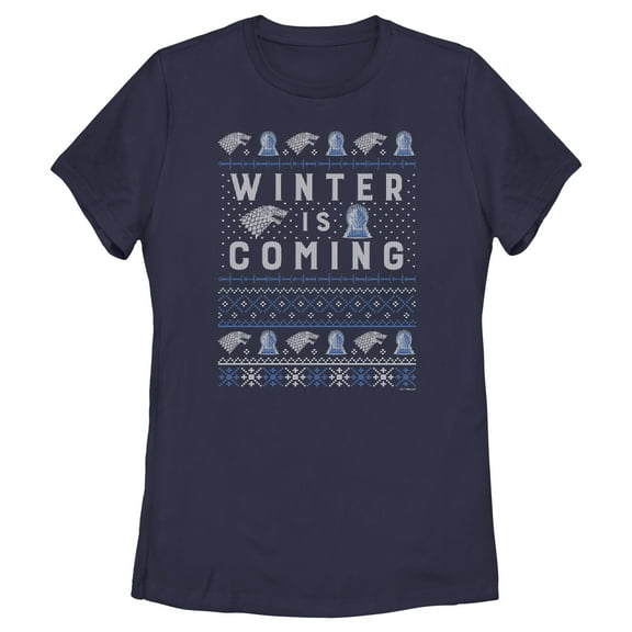 Women's Game of Thrones Christmas Winter is Coming Sweater Graphic Tee Navy Blue Medium