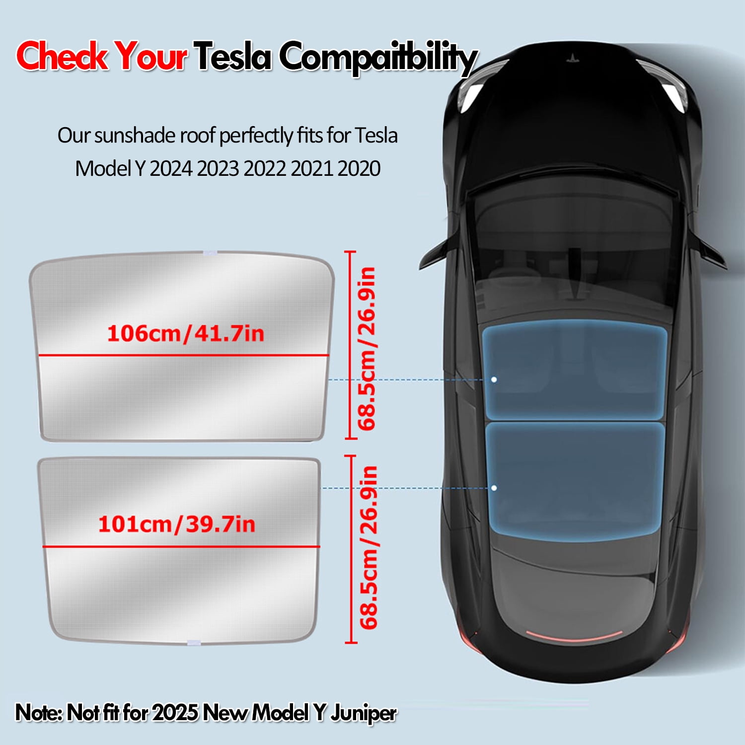 IC ICLOVER Sunshade Roof for Tesla Model Y [No Gaps, No-Sagging], 2020-2024 Tesla Model Y Accessories Heat Insulation Foldable Glass Roof Sun Shade Cover (2Pcs)