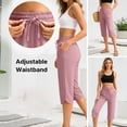 thumbnail image 2 of cocolona Womens Summer Swim Beach Capri Pants Elastic Waist Drawstring Split Swimsuit Pants with Zipper Pocket, 2 of 5