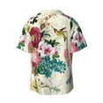 thumbnail image 6 of PAYOHTO Bird Butterfly Rose Beige Mens Hawaiian Casual Short-sleeved Shirt Tropical Summer Beach Button Down Shirts, 6 of 7