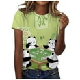 thumbnail image 1 of UANWENN T-Shirt Classique à Manches Courtes pour Femmes, Tendance Panda Mahjong, Col Rond, Manches Longues, Confort, Été, 1 of 4