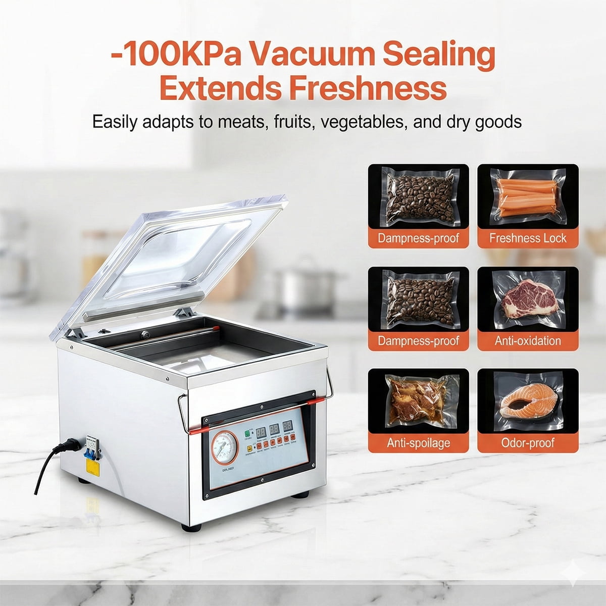 Chamber Vacuum Sealer 320W Power Compact Size 12.6 in Sealing Length Machine