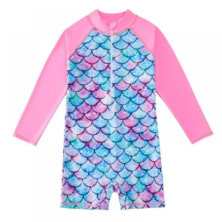 

BULLPIANO Baby Girl One Piece Swimsuit Sunsuit Long Sleeve Swimwear Rash Guard Toddler Kid Bathing Suit Zip