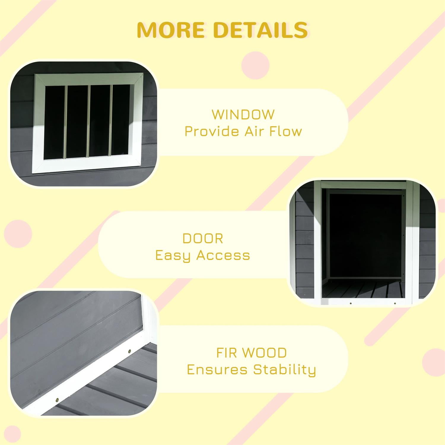 Pefilos 50" Outdoor Cabin Style Dog House with Porch, Wooden Dog Kennel Weatherproof for Small to Medium Dogs, Gray