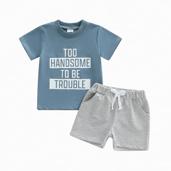 kpoplk Infant Baby Boy Striped Tee and Solid Shorts 2pcs Summer Outfits Set Clothes 3-6 Months(Sky Blue,2-3 Y)