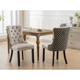 thumbnail image 3 of ODUSE-DAILY Velvet Dining Chairs Set of 4, Kitchen & Dining Room Chairs, Nailheads Tufted Chair, Sillas De Comedor, Two-Tone Fabric Upholstered, Wood Legs (Beige & Patterned, 4 Pcs), 3 of 12