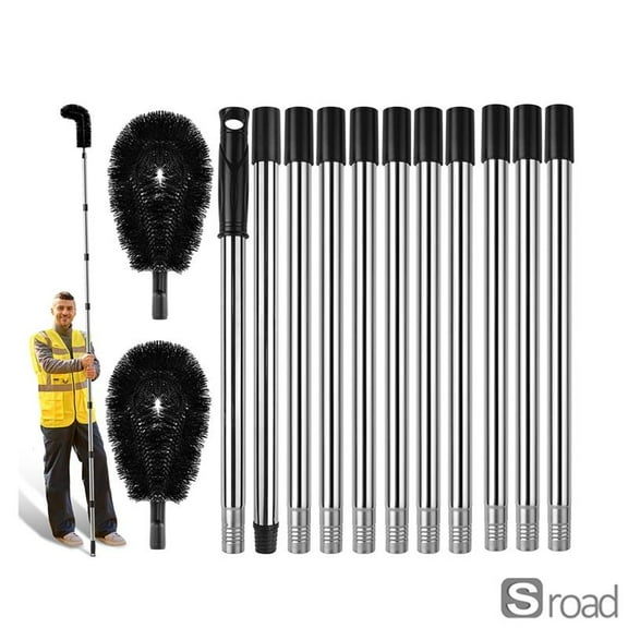 Gutter Cleaning Tool With Extension Pole, Adjustable Gutter Cleaning Wand And Brush Kit For Roof Gutters And Downspouts, Heavy Duty Aluminum Telescopic Pole