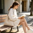 thumbnail image 4 of Spacious Speckle Print Tote Handbag, Soft Fabric Shoulder Bag with Wide Opening for Books Tablet Wallet and Everyday Items, Multi Purpose Carry Bag for Office Commute Shopping Travel, 4 of 6