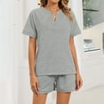 thumbnail image 5 of QUNYINEY 2 Piece Pajama Sets for Women Comfy Gray Short Sleeve Shirts And Shorts Drawstring V Neck with Pockets Women Loungewear Set, 5 of 8