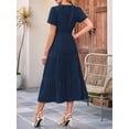thumbnail image 5 of Womens Summer Casual Light-Weight Short Sleeve V Neck Elastic Waist Boho Beach Midi Dress Pockets Navy Blue S, 5 of 6