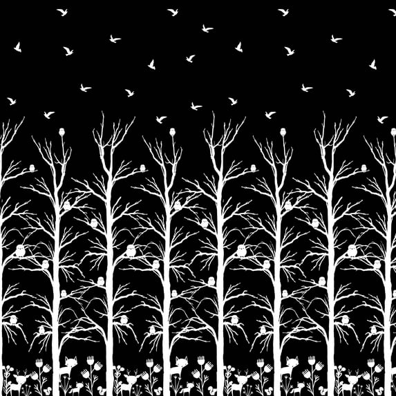 Soimoi Rayon Fabric Owl,Reindeer & Dry Tree Panel Printed Craft Fabric by the Yard 42 Inch Wide