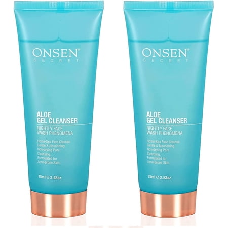 Onsen Japanese Face Wash - Hydrating Aloe Vera Daily Night Travel Facial Cleanser for Makeup Removal and Dry Skin with Curry Leaf Oil and Vitamin C & E