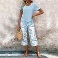 thumbnail image 2 of Enjoytime Two Piece Sets for Women Summer Short Sleeve Tops and Print Capri Pants Lounge Set Summer Vacation Travel Outfits, 2 of 6
