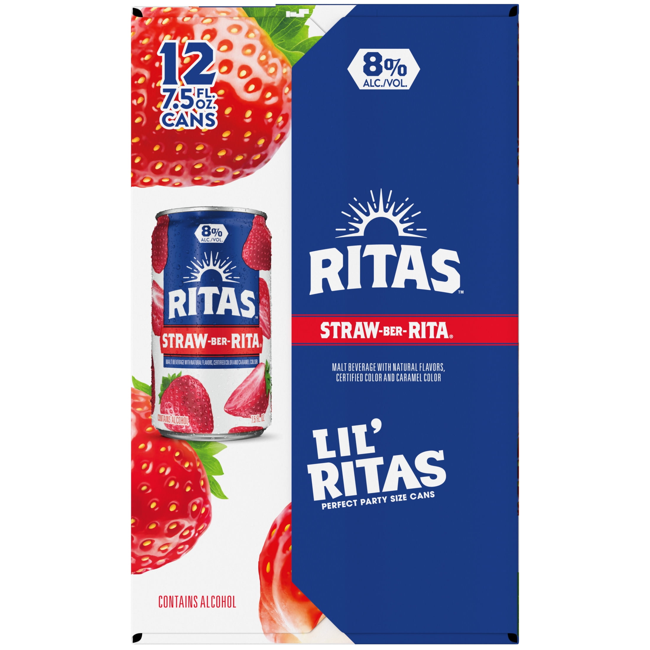 Ritas Sparkling Strawberry Straw-ber-rita Margarita, 12 pack, 7.5 fl oz Aluminum Cans, 8% ABV