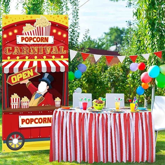 Red and White Striped Table Skirt, Waterproof Carnival and Circus Themed Table Decoration for Outdoor and Indoor Parties, Fits 14ft Rectangular Tables