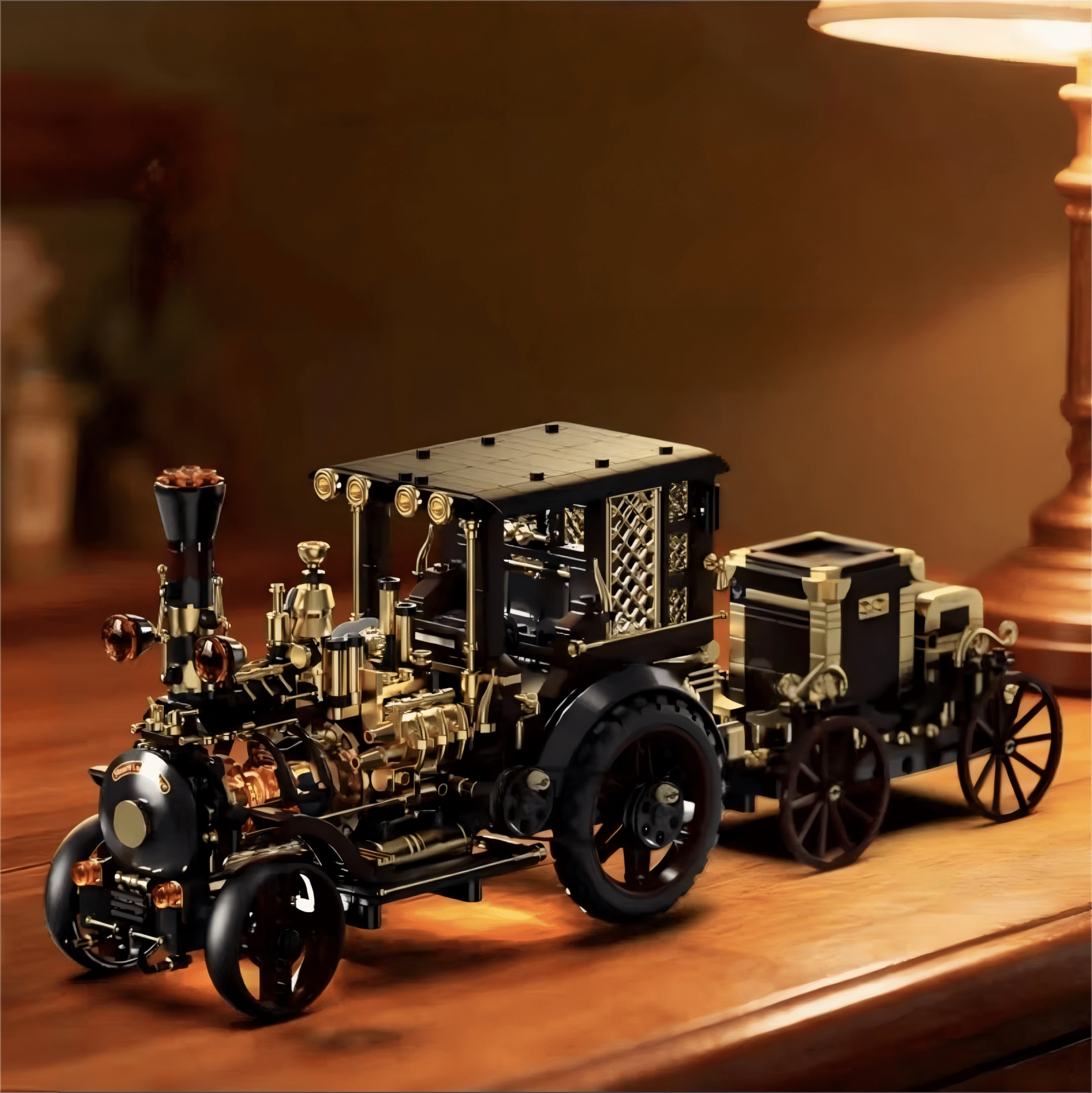 Steampunk Vintage Steam Car Building Blocks, Retro Mechanical Model Kit for Display, Home Office Table Decor (1331Pcs)