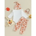 thumbnail image 5 of GXFC Preemie Girls Thanksgiving Outfits Clothes 3M 6M 9M 12M Infant Girls Long Sleeve Letter Print Romper+Turkey Print Pants+Headband 3Pcs Thanksgiving Day Clothing for Newborn Girls, 5 of 9