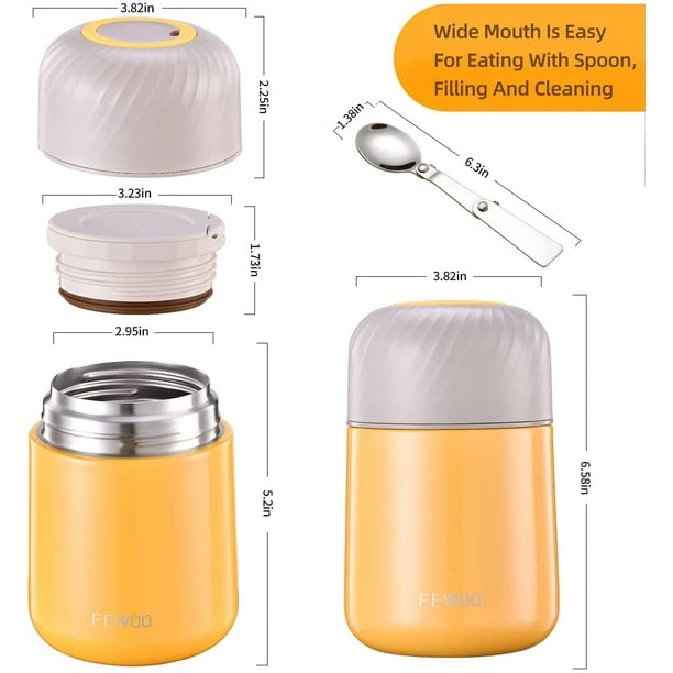  FEWOO Food Thermos, 2 Pack 27oz + 20 oz Vacuum Insulated Soup  Flask, Stainless Steel Lunch Container for Hot Food, Leak Proof Food Jar  with Folding Spoon for School Office Travel (