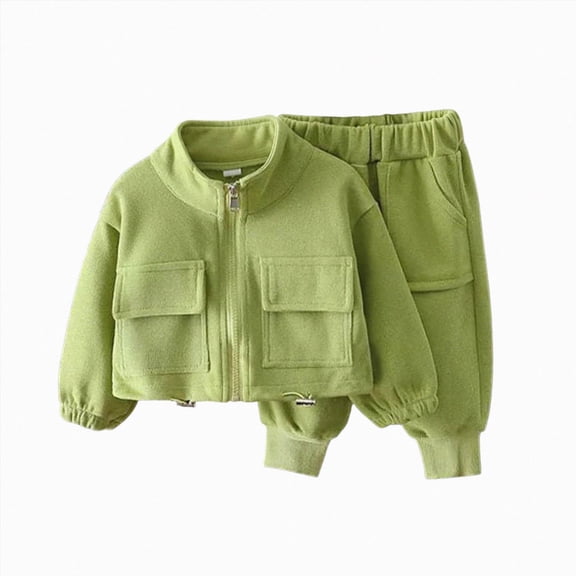 Toddler Baby Girl 2Pcs Outfits 12 18 24 Months 2T 3T 4T 5T 6T Zipper Jacket Tops Drawstring Pants Set Fall Winter Clothes Toddler Girl Outfit For Green Size 4-5 Years
