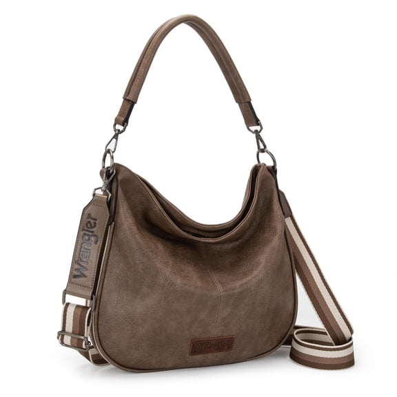 Wrangler Hobo Bags Large Crossbody Bags for Women Shoulder Purses with Striped Cotton Straps, Dark khaki