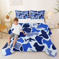 thumbnail image 2 of Feelyou Ocean Camo Shark Queen Comforter Set for Kids Boys Girls, Cartoon Coastal Wildlife Bedding Comforter Set, Navy, Blue Reversible, 3-Piece, 2 of 6