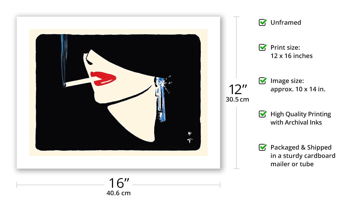 la cigarette The Cigarette (La Cigarette) - Lady Smoking - Vintage French Advertising  Poster by René Gruau - Master Art Print (Unframed) 9in x 12in