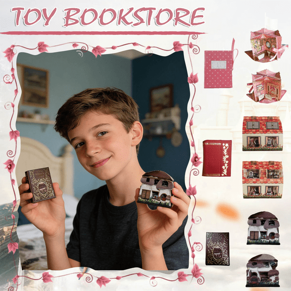 1:12 Scale Foldable Mini Toy Bookstore Decor - Handmade Realistic Dollhouse Accessory with Hidden 3D Model, Ideal for Dollhouses & Bookshelf Decoration