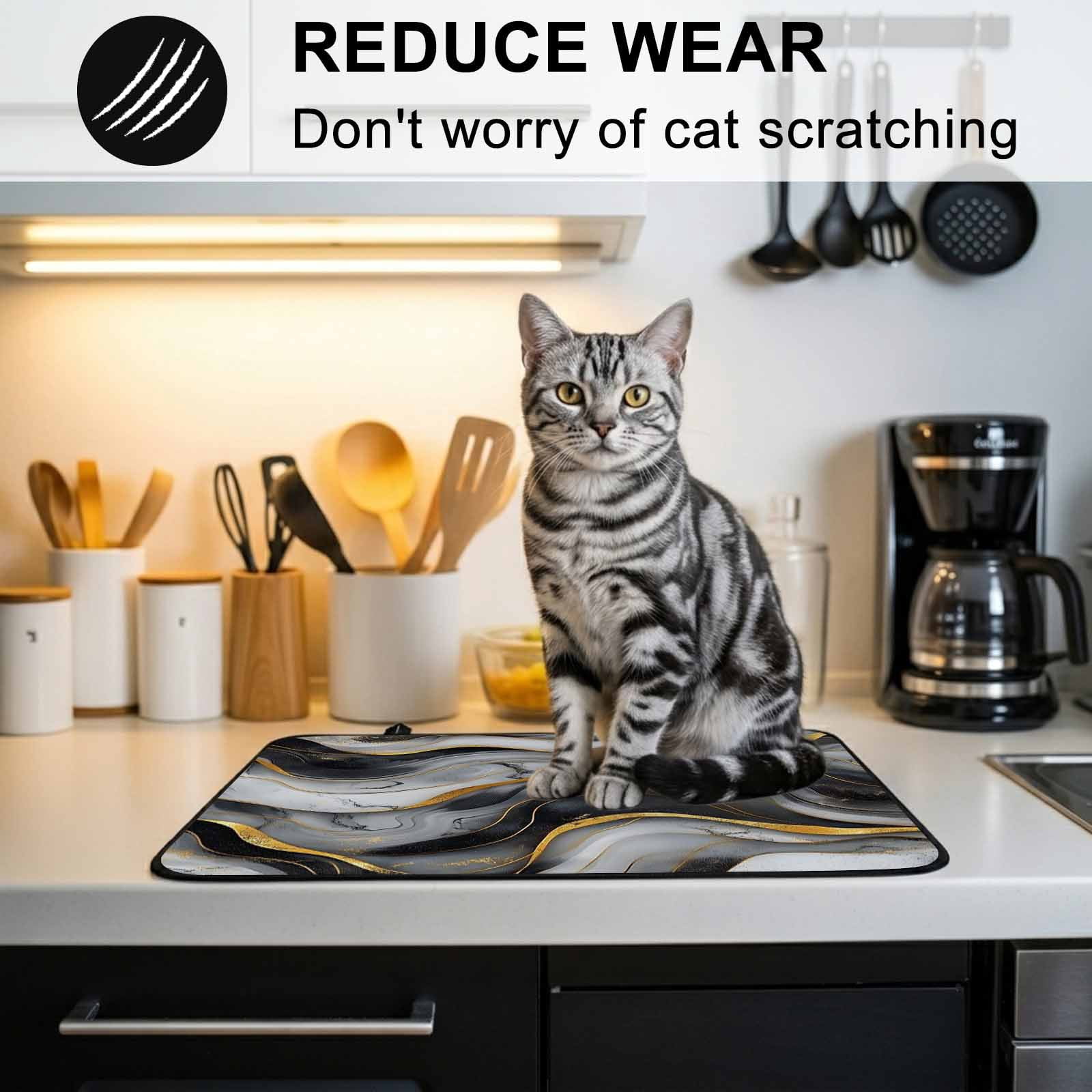 Marble Black Grey Stove Top Cover for Electric Stove, Heat-proof & Non Slip Glass Top Stove Cover Protector, Modern Fake Stone Gold Foil Wavy Kitchen Flat Cooktop Rubber Mat 24x21 Inches
