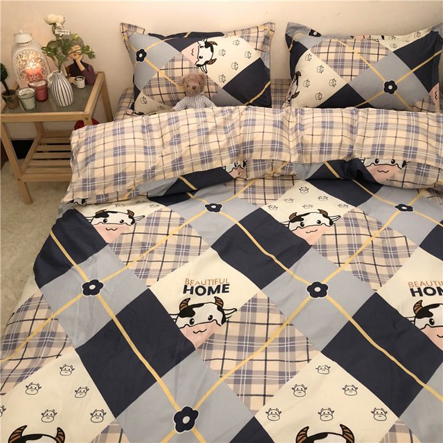 Korean Ins Black Flower Bedding Set Girl Orange Princess Style Sheet Cover Trellis Polyester Soft Bedclothes For Gitls Gift