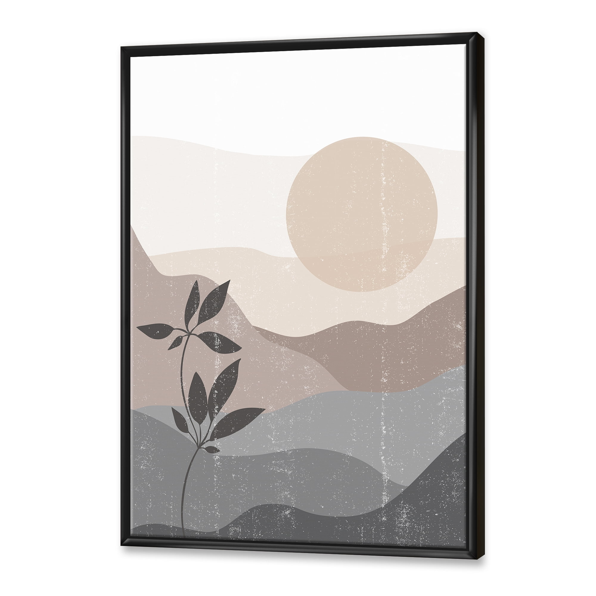 Designart 'Minimalist Sunset Over Mountain Landscape' Modern Framed Canvas Wall Art Print
