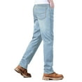 thumbnail image 2 of Pantalones vaqueros de hombre con forro polar, corte recto, elásticos, cálidos for el invierno, color azul claro, 2 of 7
