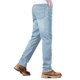 thumbnail image 2 of Pantalones vaqueros de hombre con forro polar, corte recto, elásticos, cálidos for el invierno, color azul claro, 2 of 7