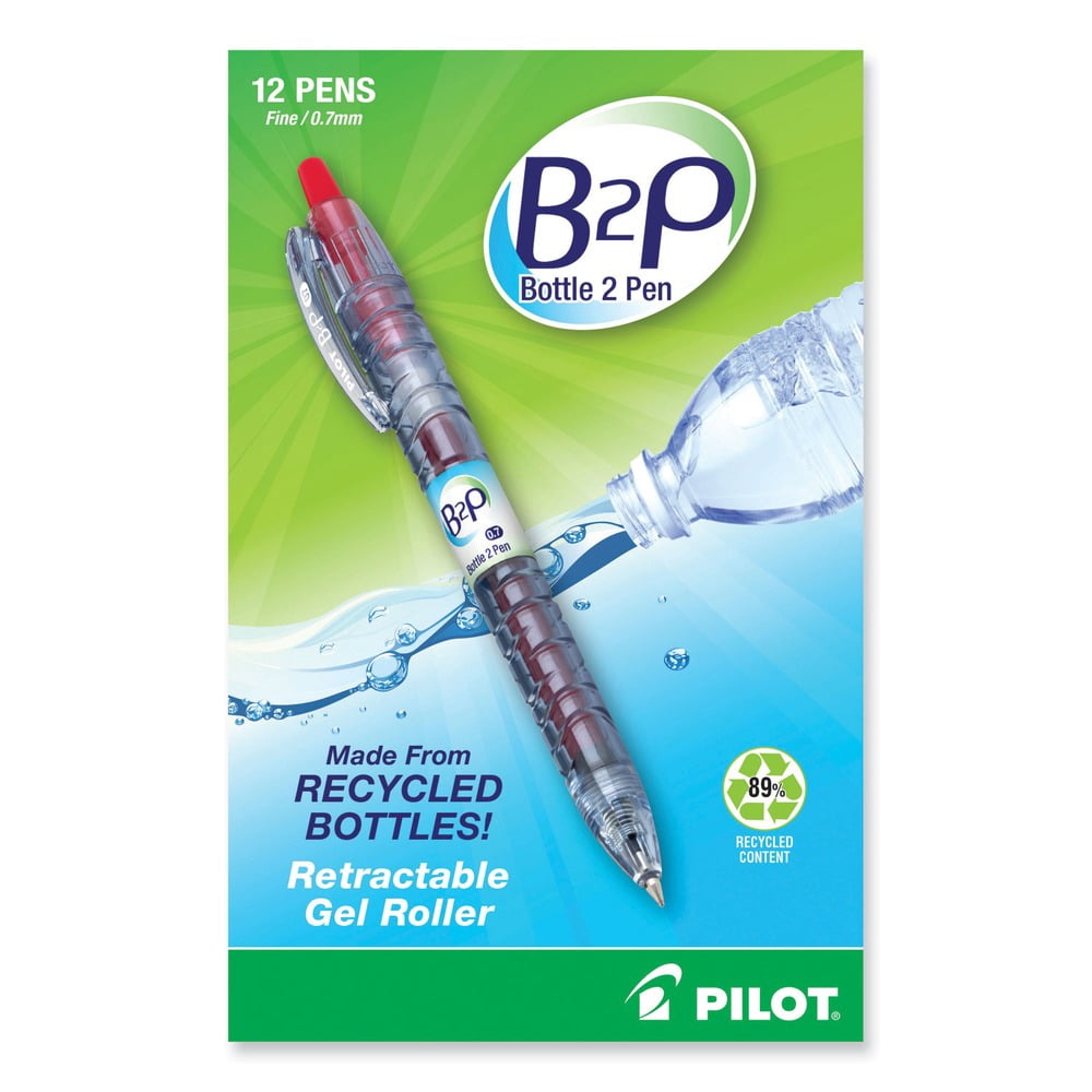Pilot 31602 Fine 0.7 mm Retractable Red Ink B2P Bottle-2-Pen Recycled Gel Pen - Translucent Blue Barrel (1-Dozen)
