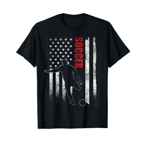 Soccer Apparel American Flag Soccer Player US Flag Short Sleeve T-Shirt Black Tee