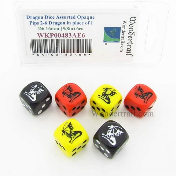 Dragon Dice D6 Assorted Colors Opaque 16mm (5/8in) Set of 6 Wondertrail