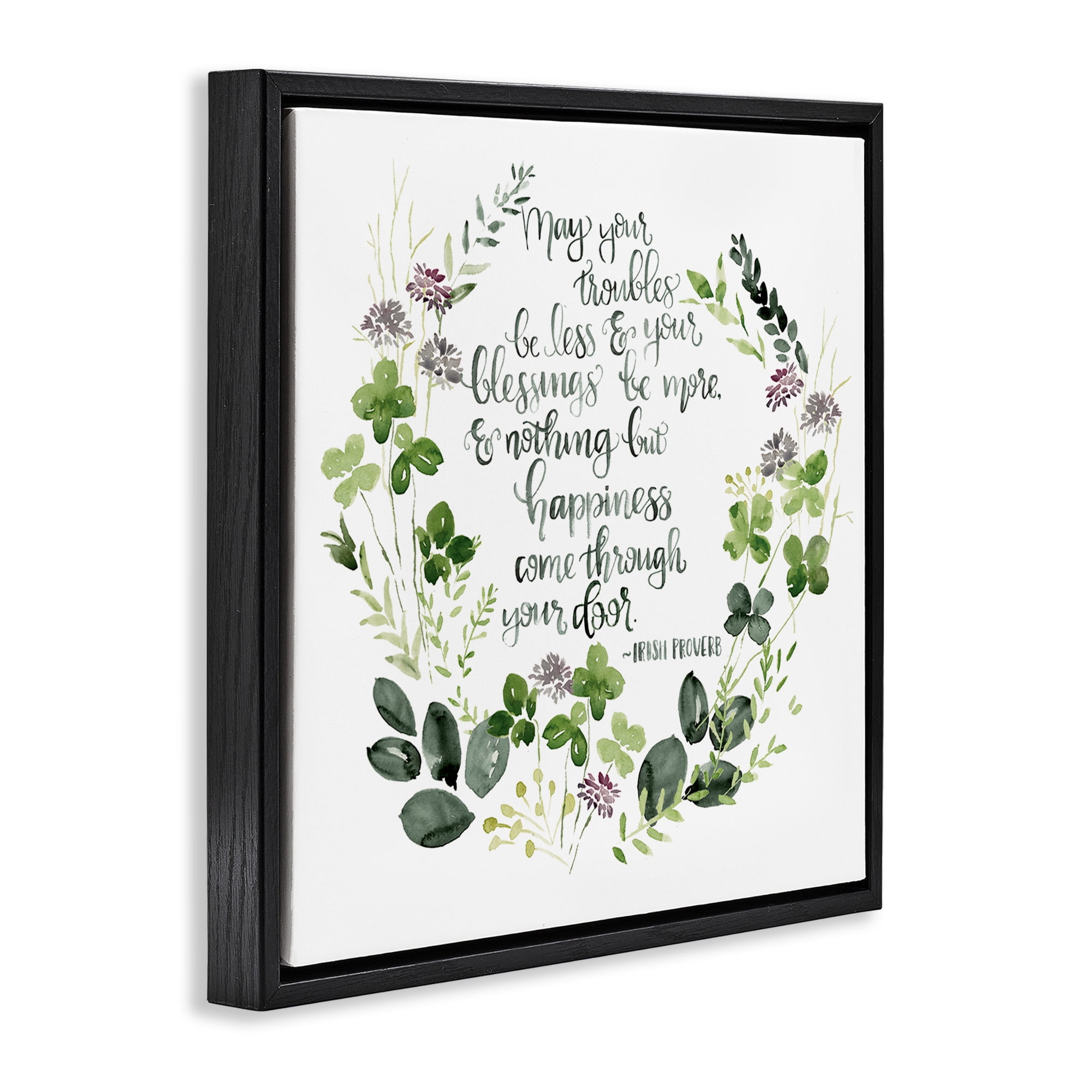 Stupell Industries Troubles Be Less Irish Proverbs Typography Painting Black Floater Framed Canvas Art Print Wall Art, 25 x 25