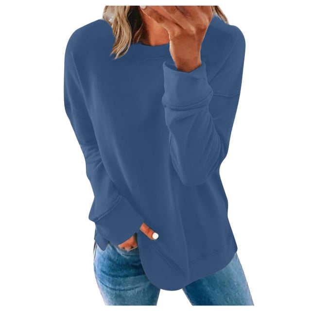 Chemises de Compression à Manches Longues pour Femmes à Col Rond Uni Plus Sweat-Shirt Oversize Pulls Coupe Ample à la Mode des Hauts Légers pour les Femmes de Grande Taille