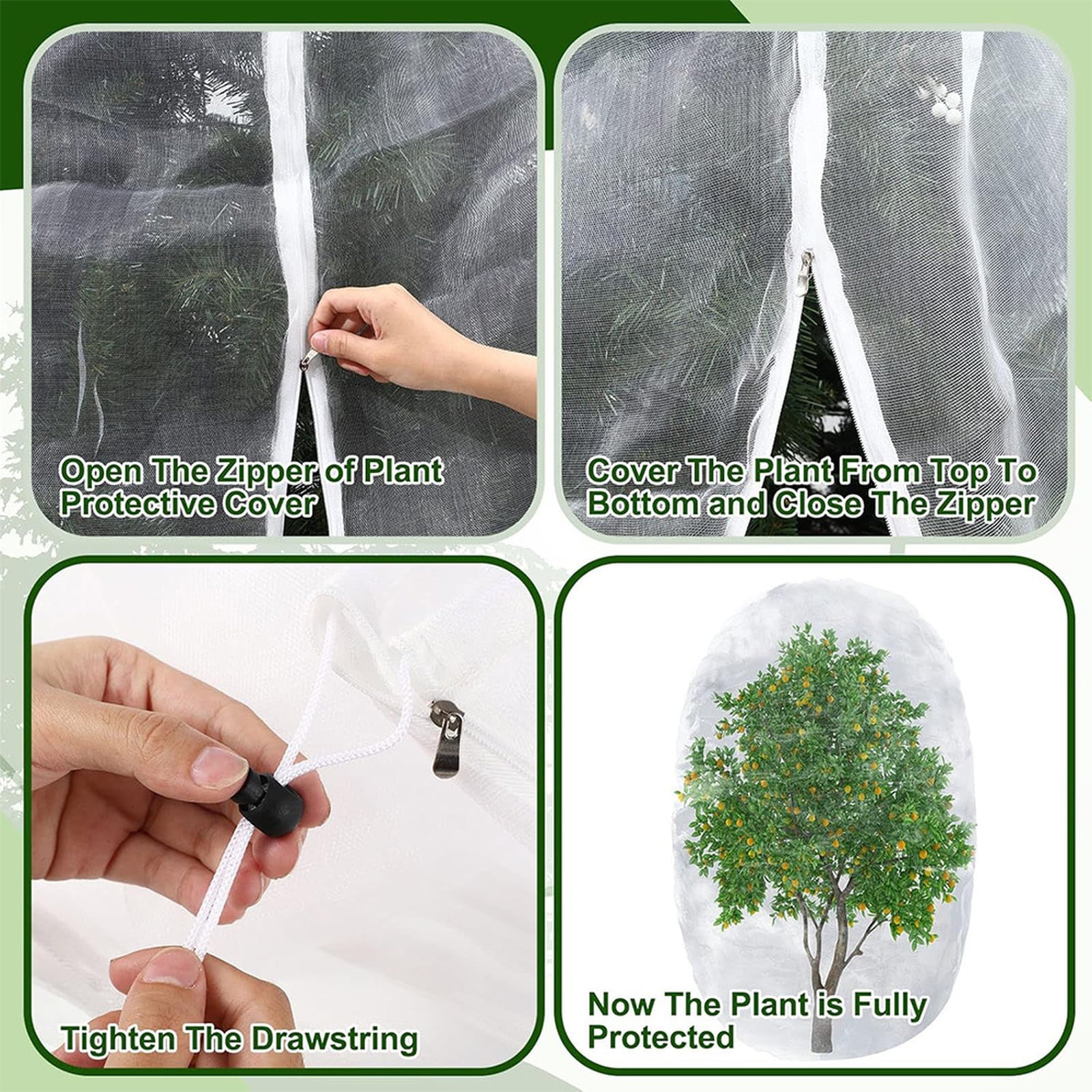 Insect Netting for Garden, 118X118 In, Clear Mesh Netting, Drawstring Lock, Plant Cover, Avian Block, Outdoor Planting, 1 Pc