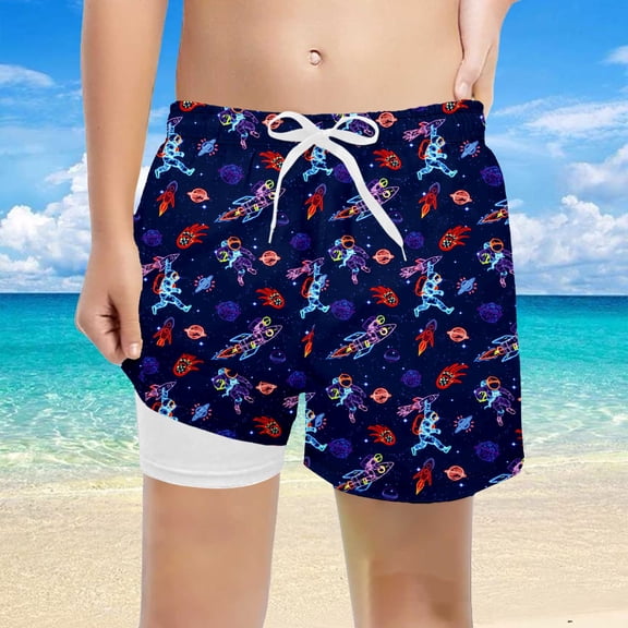 Toddler Swimsuit Boy Big Kids Boys Cool Astronaut Rocket Print Swim Trunks Baby Boy Bathing Suit Multicolour 5-6 Years