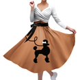 thumbnail image 4 of Robes Femmes Dame 1950 Caniche Manches Courtes Col en V Mode Longues Longueurs Grande Taille Robe Café L, 4 of 4