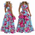 thumbnail image 2 of Women'S 2 Piece Outfits Spaghetti Strap Crop Top and Smocked Waist Ruffle Swing Long Skirt Set Pink Flowers L, 2 of 6
